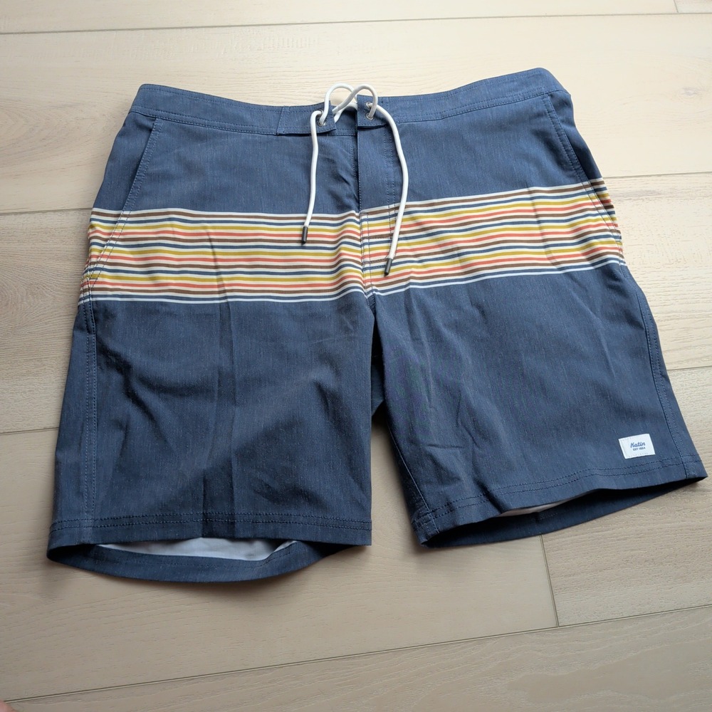 Katin Board Shorts Mens 36 Blue Striped Retro Surf Trunks Swim Beach